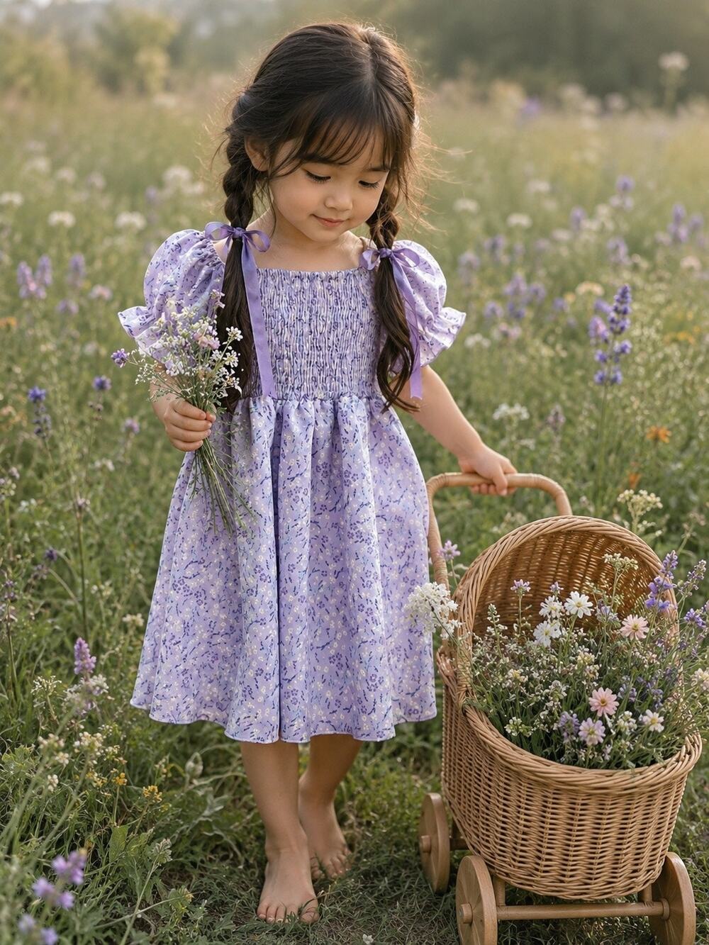 Flower Market Floaty Puff Slv Floral Smocked Flowy Dress